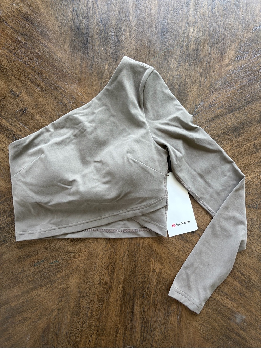 lululemon athletica One-Shoulder Long Sleeve Crop Top in Taupe